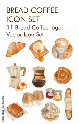 Bread coffee logo vector icon set