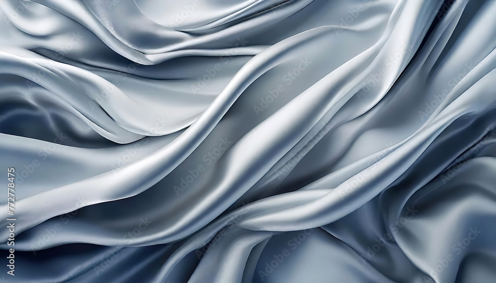 Obraz premium Blue silver colored wavy satin fabric textured background.