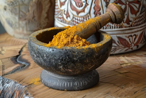 Mortar and Pestle with Turmeric