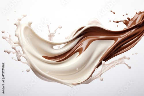Splashing Milk and Chocolate on White Background. Generative AI