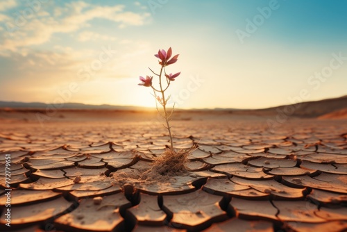 Plant Sprouting in Arid Desert. Generative AI