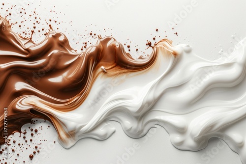 Swirling White and Brown Liquid on White Surface. Generative AI