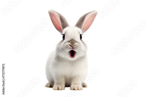 Startled White Rabbit in Wonderland. On a Clear PNG or White Background. © Masood