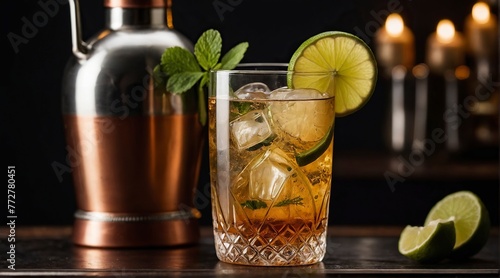 Irish Mule Cocktail on the bar counter.