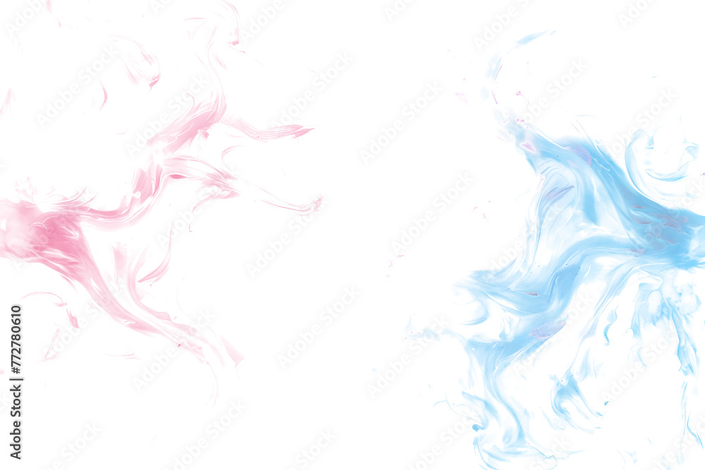 Pastel pink and baby blue watercolor paint swirl on transparent background.