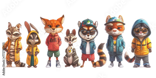 animals showcasing cool and fashionable streetwear that reflects the essence of urban life. © Only PNG