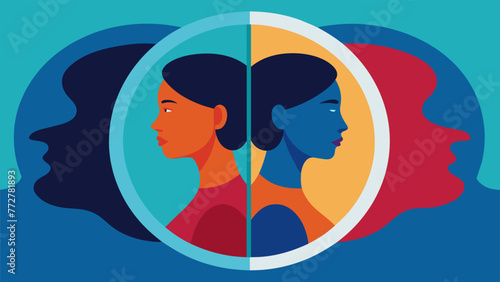 Two faces reflected in a mirror one representing the persons true identity and the other representing the biases they have adopted from