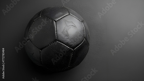 Black soccer ball against the black background  generative Ai