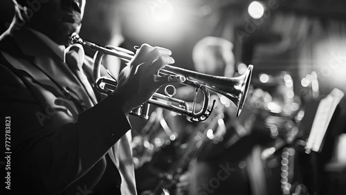 Black and white image of a jazz concert in a jazz club photo
