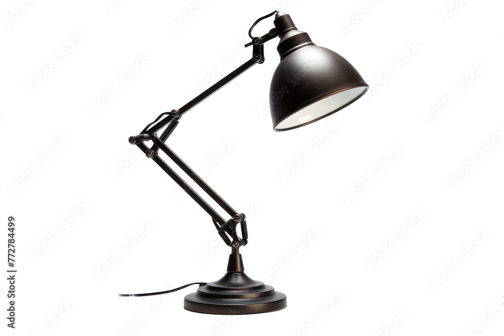 Luminescent Shadow: Black Desk Lamp on White. On a Clear PNG or White Background. Luminescent Shadow: Black Desk Lamp on White. On a Clear PNG or White Background.