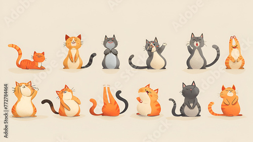 Cartoon cat characters collection Different cats on isolated white background, generative Ai