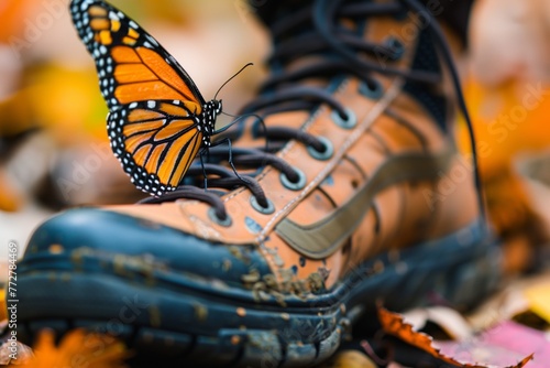 butterfly on a resting visitors sneaker photo