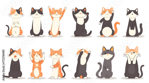 Cartoon cat characters collection Different cats on isolated white background  generative Ai