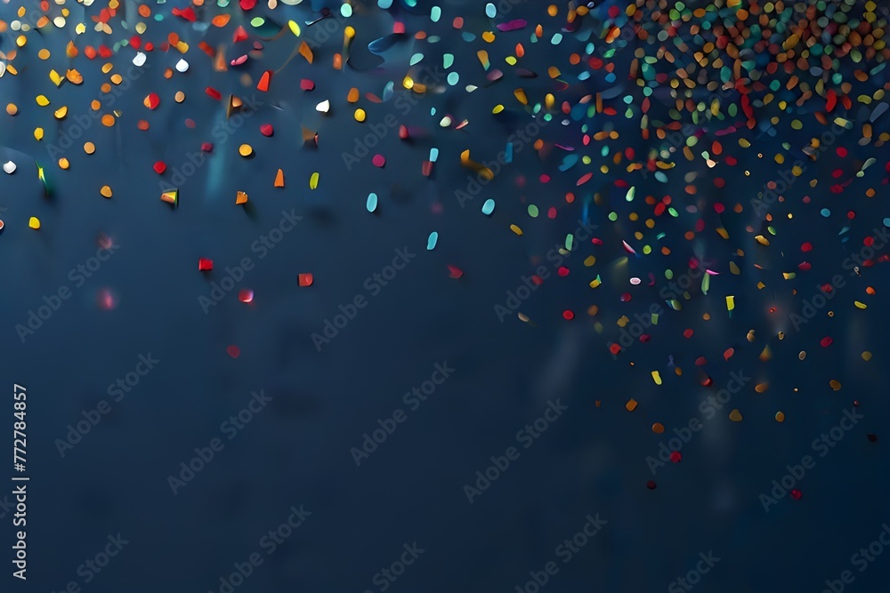 Top view of colorful confetti scattered on blue background Generative AI Top view of colorful confetti scattered on blue background Generative AI