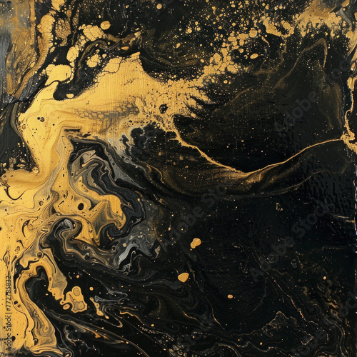 A painting of a black and gold swirl with gold splatters © tope007