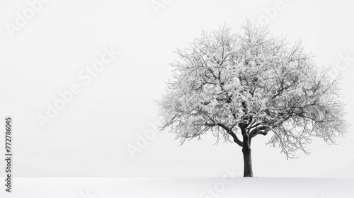 A tree is standing in a snow-covered field