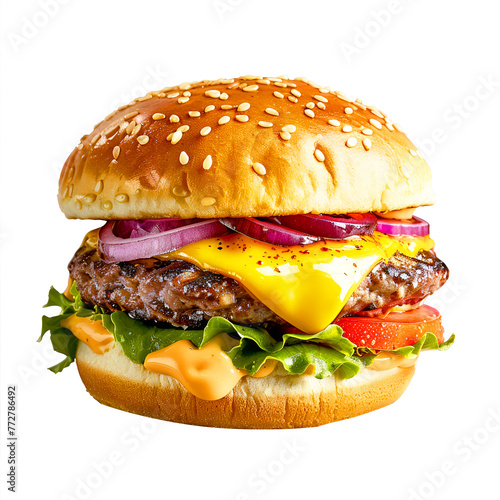 Burger or Hamburger isolated on white background, file png