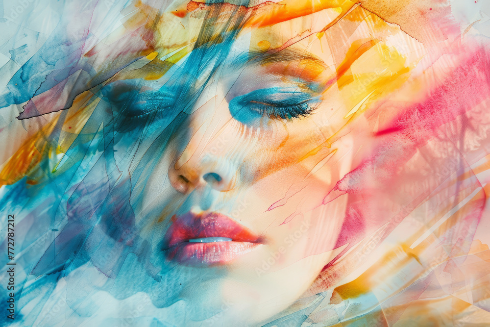 A flowing watercolor meandering over the contours of a female portrait, creating a sense of fluidity and grace in the artwork. A flowing watercolor meandering over the contours of a female portrait, creating a sense of fluidity and grace in the artwork.
