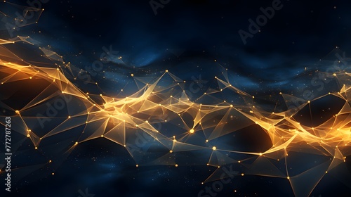 Abstract Design Background, blue and gold background, in the style of unpredictable lines, imaginative spacescapes. For Design, Background, Cover, Poster, Banner, PPT, KV, Wallpaper photo