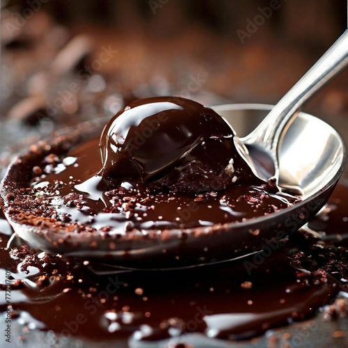 close up of a chocolate sauce-close up of a spoon of chocolate-close up of a chocolate mousse © nomi_creative