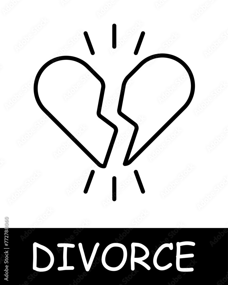 Opened heart line icon. Emotions, divorce, marriage, court, husband, wife, quarrel, family. Black icons on a white background. Vector line icon for business and advertising Opened heart line icon. Emotions, divorce, marriage, court, husband, wife, quarrel, family. Black icons on a white background. Vector line icon for business and advertising