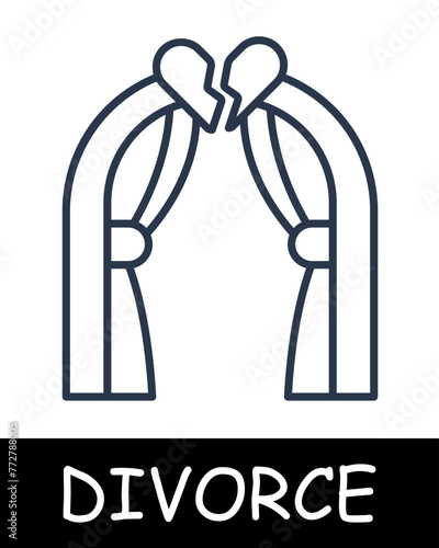 Ceremony line icon. Broken heart, divorce, marriage, court, husband, wife, quarrel, family. Black icons on a white background. Vector line icon for business and advertising