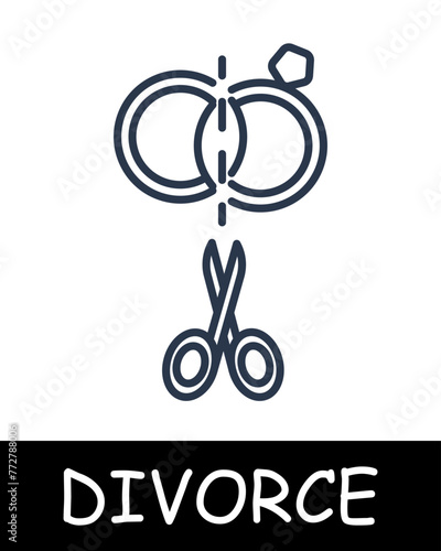 Wedding rings line icon. Jewelry, divorce, marriage, court, husband, wife, quarrel, family. Black icons on a white background. Vector line icon for business and advertising