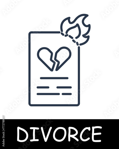 Marriage contract line icon. Document, divorce, marriage, court, husband, wife, quarrel, family. Black icons on a white background. Vector line icon for business and advertising.