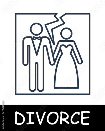 Photography line icon. Sadness, divorce, marriage, court, husband, wife, quarrel, family. Black icons on a white background. Vector line icon for business and advertising