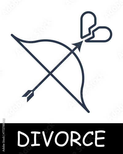 Bow line icon. Cupid, divorce, marriage, court, husband, wife, quarrel, family. Black icons on a white background. Vector line icon for business and advertising