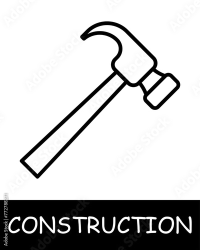 Hammer line icon. Nails, pen, construction, foreman, building, cement, foundation, architecture, roof, project, work. Vector line icon for business and advertising