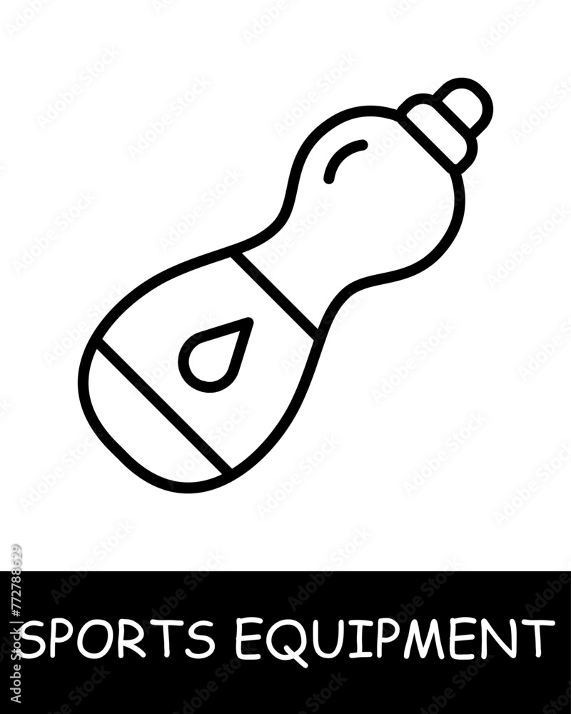 Liquid line icon. Sports equipment, hockey stick, basketball, tennis racket, volleyball, boxing gloves, barbell, dumbbells, jump rope, skis. Vector line icon for business and advertising Liquid line icon. Sports equipment, hockey stick, basketball, tennis racket, volleyball, boxing gloves, barbell, dumbbells, jump rope, skis. Vector line icon for business and advertising