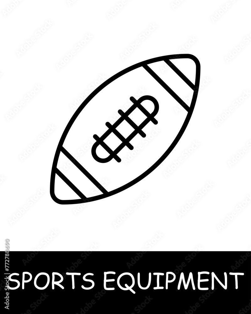 American football line icon. Sports equipment, hockey stick, basketball, tennis racket, volleyball, boxing gloves, barbell, dumbbells, jump rope, skis. Vector line icon for business and advertising American football line icon. Sports equipment, hockey stick, basketball, tennis racket, volleyball, boxing gloves, barbell, dumbbells, jump rope, skis. Vector line icon for business and advertising
