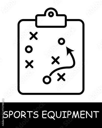 Map line icon. Sports equipment, hockey stick, basketball, tennis racket, volleyball, boxing gloves, barbell, dumbbells, jump rope, skis. Vector line icon for business and advertising