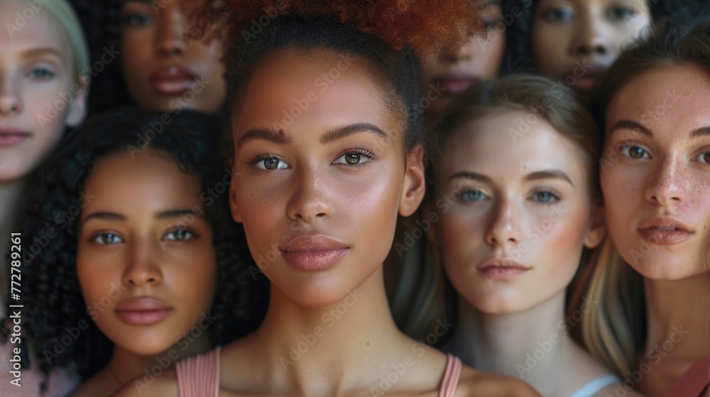 Diverse Group of Beautiful Women with Natural Beauty and Glowing Smooth Skin. Female, Woman, Fashion, Model, Race, DEIB, Diversity, Equity, Equality, Inclusive, Belonging

