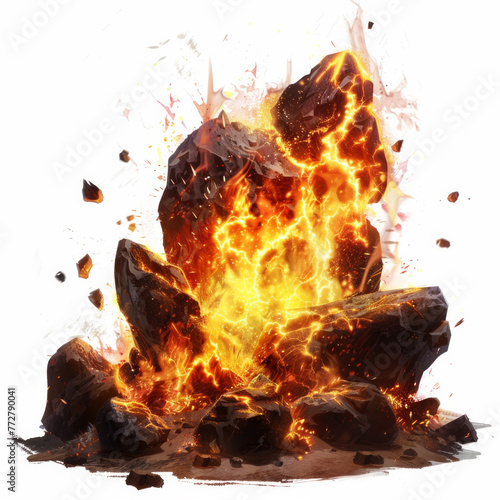 A large rock with a fire on top of it