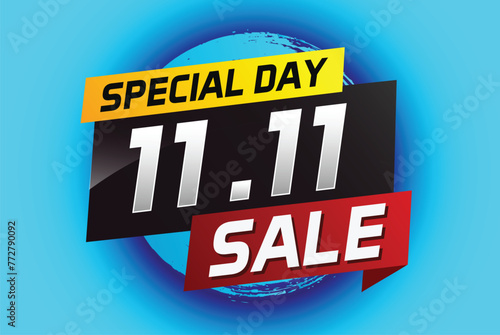 11.11 Special day sale word concept vector illustration with ribbon and 3d style for use landing page, template, ui, web, mobile app, poster, banner, flyer, background, gift card, coupon

