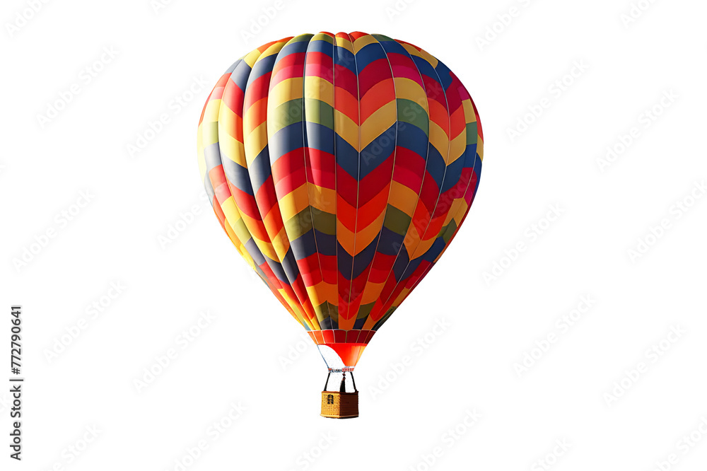 Fototapeta premium Colorful hot air balloons flying isolated on cut out PNG or transparent background. Tourist season that people want to travel. Realistic clipart template pattern.