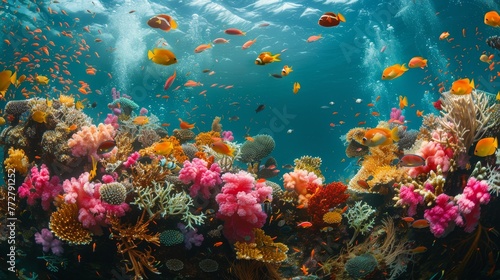 A dynamic ecosystem of colorful coral reefs teeming with marine life © MAY