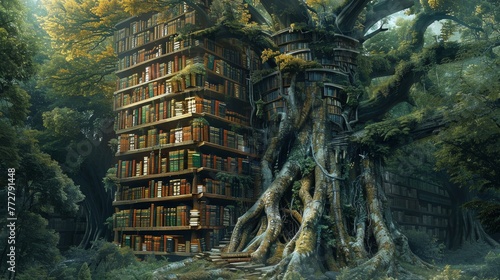 A forest where trees grow into towering libraries of knowledge