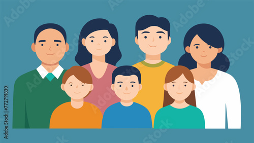 A family portrait with each member posed in a way that reflects their individual personality yet all bound together by the familial bond.