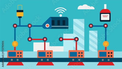 Closeup of a production line with embedded sensors and smart cameras powered by AI and ML technology for realtime quality control and defect
