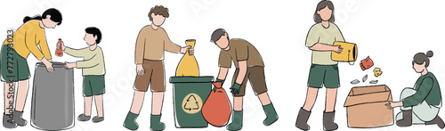 Young people in recycle go green activity set Illustration Vector