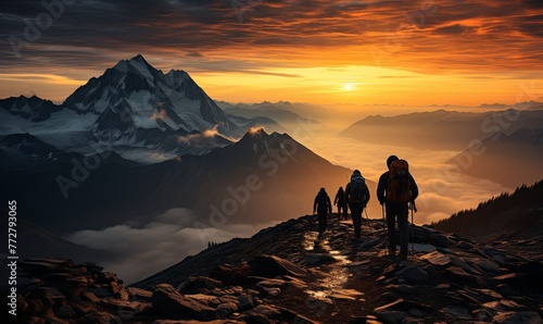 Group of People Standing on Top of Mountain