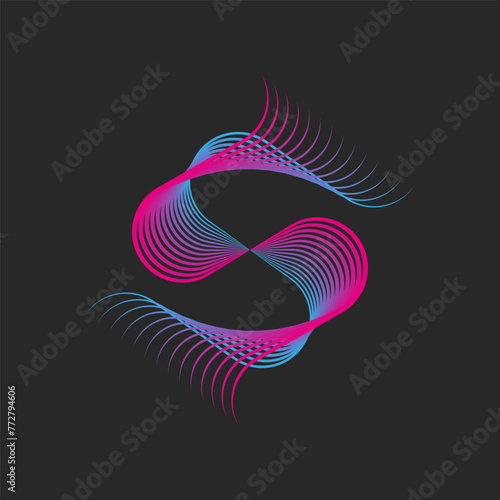 фотографія Monogram SS letters logo Interlacing lines grid, combination two letters S initials, linear creative psychedelic geometric pattern, parallel thin lines mesh pink blue gradient
