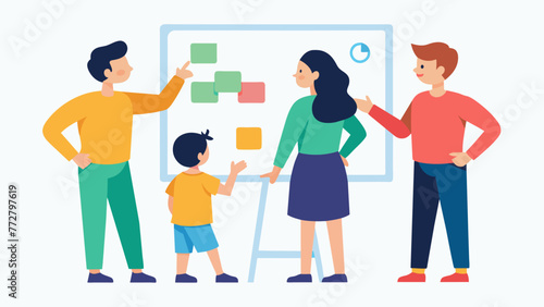 A family gathered around a whiteboard actively brainstorming and collaborating to make important decisions highlighting the effectiveness of