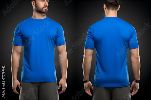 Mockup of a blue t-shirt on a black background
