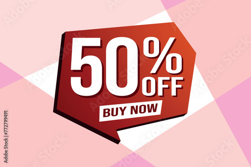 50% fifty percent off buy now poster banner graphic design icon logo sign symbol social media website coupon