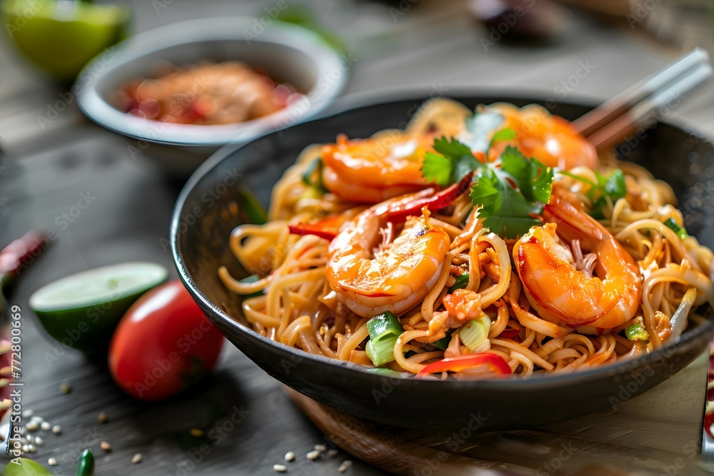 Thai fried noodles with shrimp Thai fried noodles with shrimp