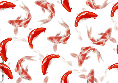 Seamless patterns of koi fishes on transparent,  for wallpapers and decorations
